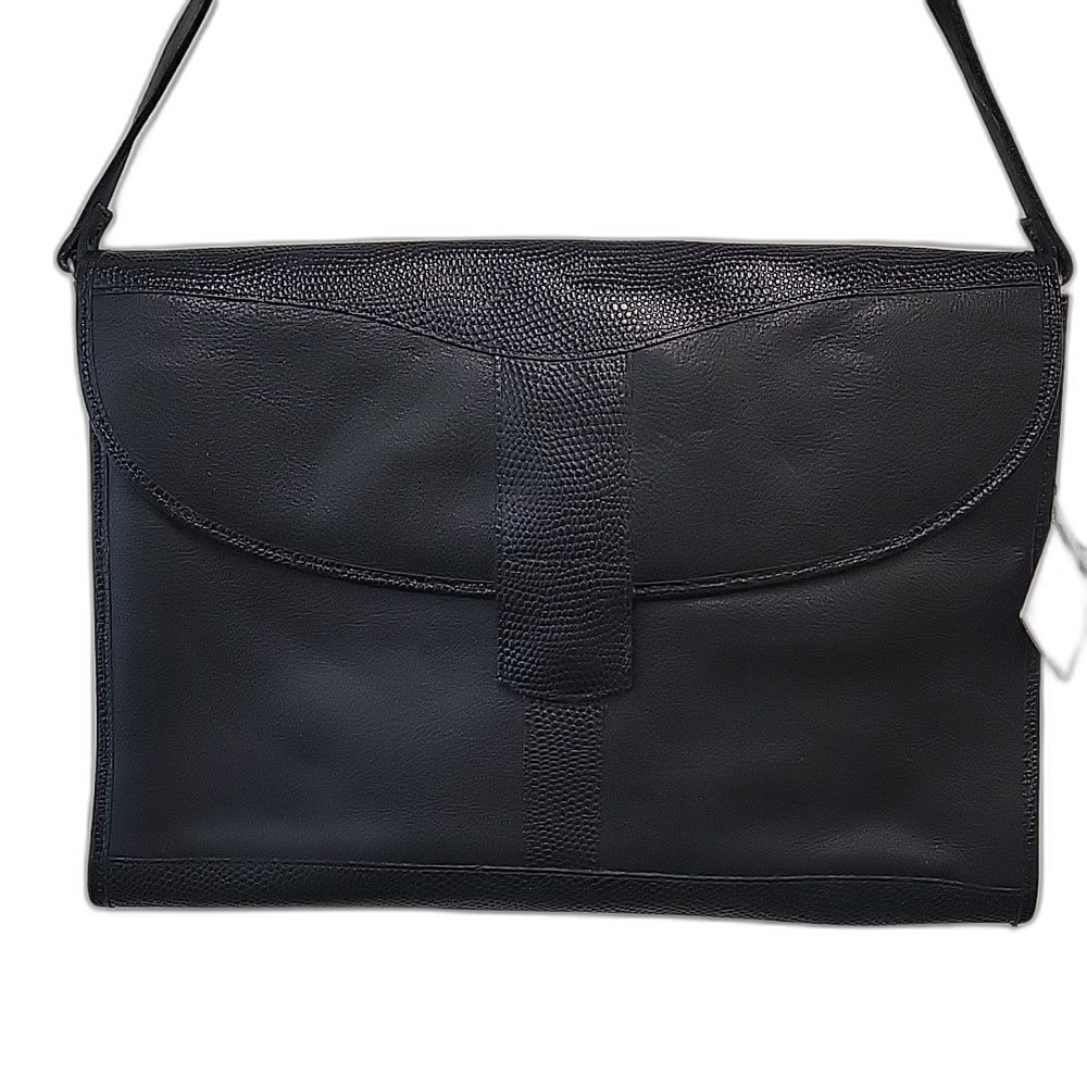 Baggagio Black Leather Crossbody Briefcase Bag